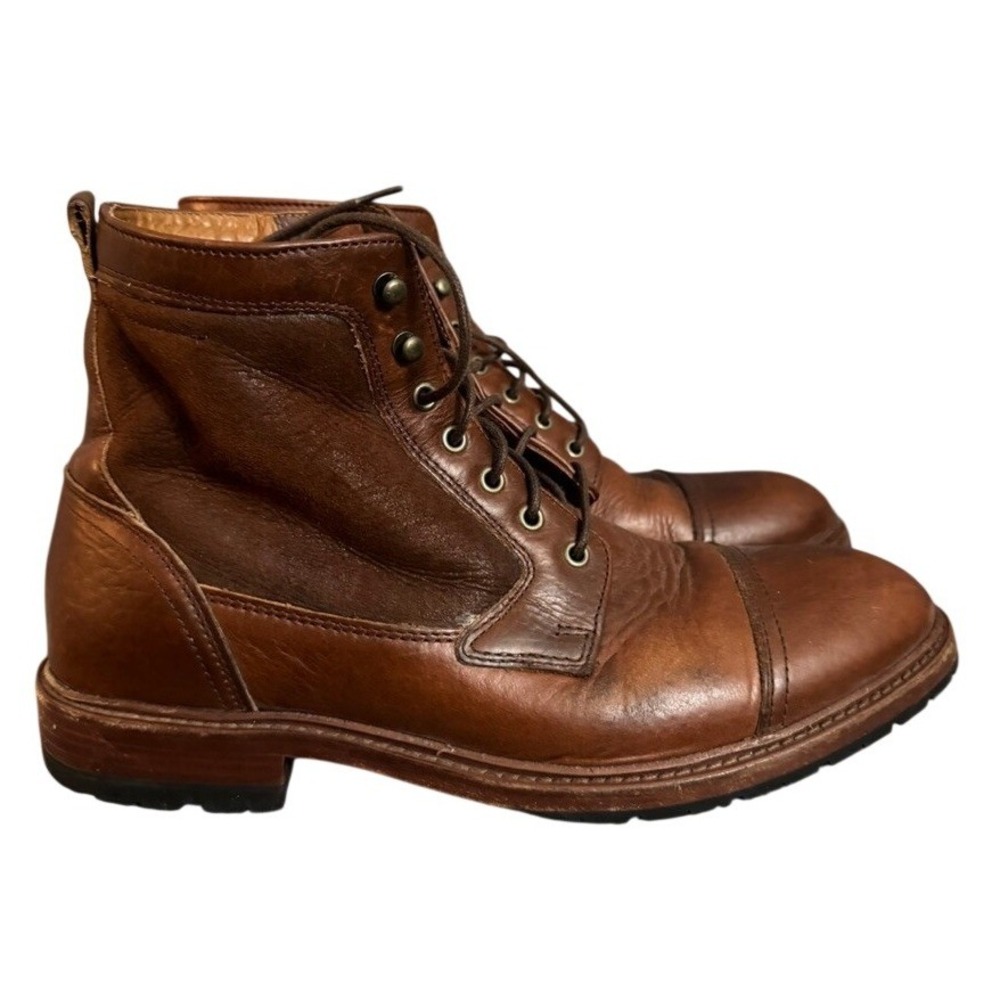Trask Mens Brown Leather Cap Toe Lace Up Boots Cognac Suede Mixed Media 9.5